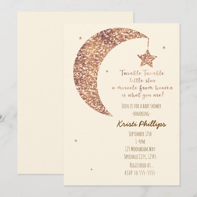 Invitation Cartons d'invitation pour Baby Shower Bronze Crème (Devant / Derrière)