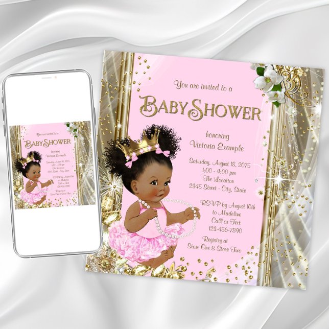 Invitation Cartons d'invitation pour Baby Shower de Princesse (Pink gold princess baby shower invitation. Instant download and printed invitations available.)