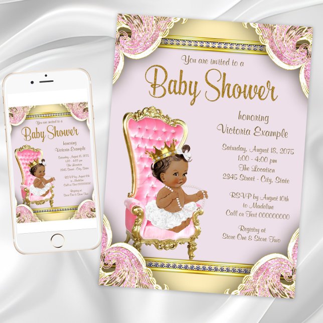 Invitation Cartons d'invitation pour Baby Shower de Princesse (Fancy pink gold baby shower invitation. Instant download and printed invitations available.)