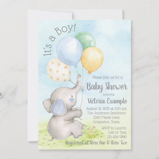 Invitation Cartons d'invitation pour Baby Shower éléphant béb (Devant)