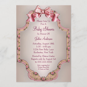 Invitation Cartons d'invitation pour Baby Shower Fille aux Ro