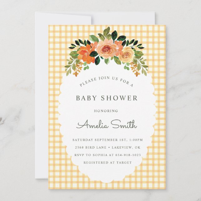 Invitation Cartons d'invitation pour baby shower Gingham Flor (Devant)
