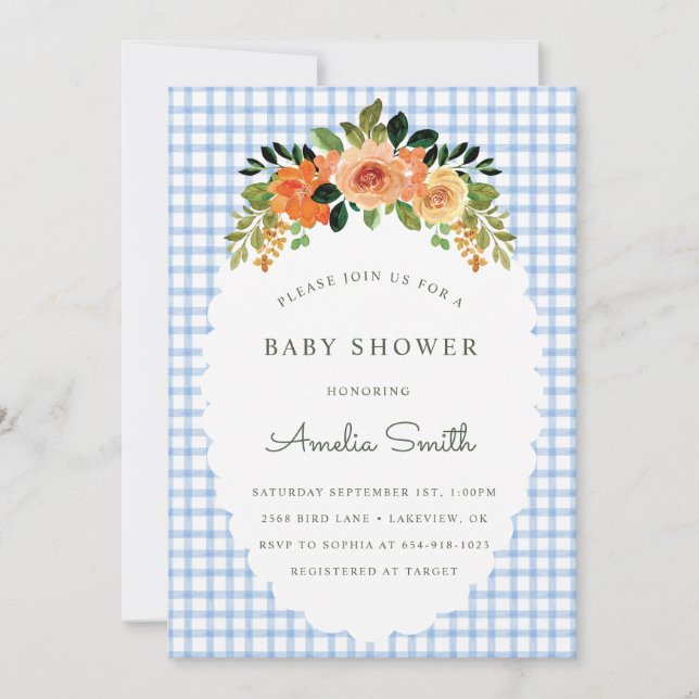 Invitation Cartons d'invitation pour Baby Shower Gingham Flor (Devant)