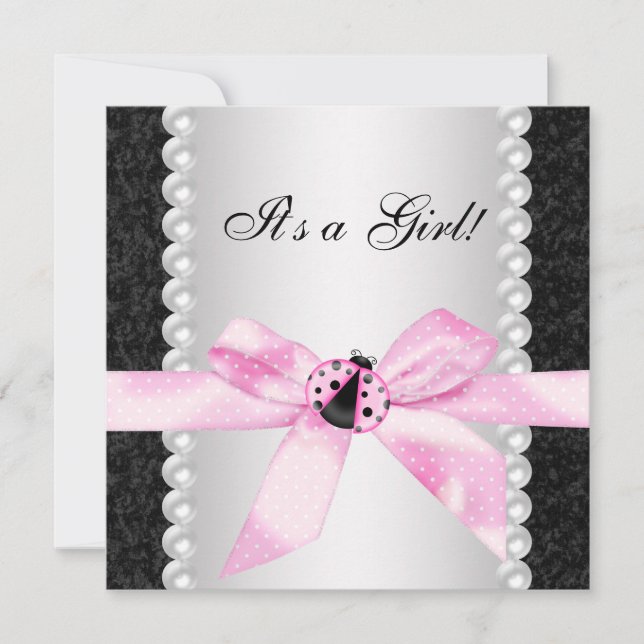Invitation Cartons d'invitation pour Baby Shower Ladybug Rose (Devant)