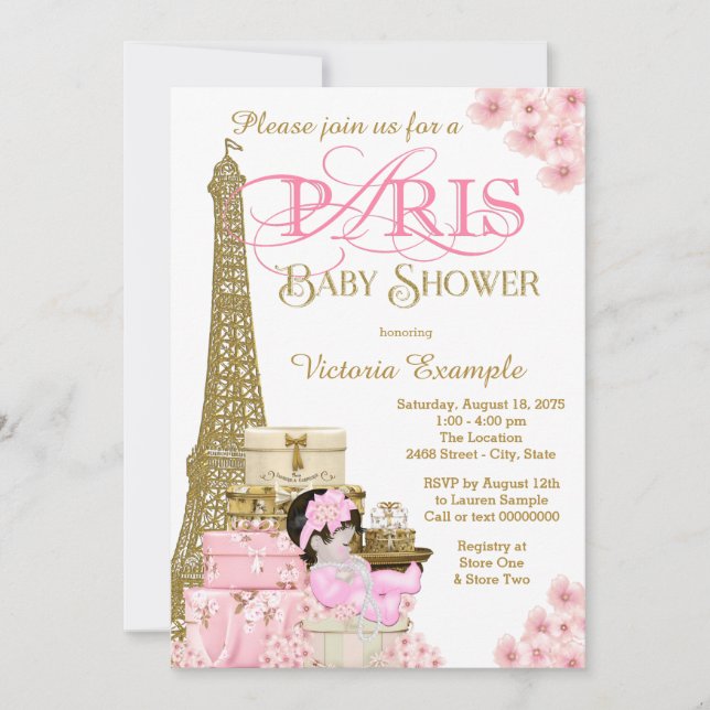 Invitation Cartons d'invitation pour Baby Shower Paris Rose e (Devant)