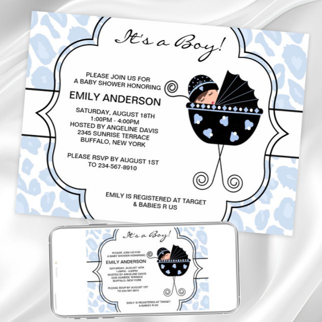 Invitation Cartons d'invitation pour Baby-Shower pour garçon  (Sweet carriage baby shower invitation. Instant download and printed invitations available.)