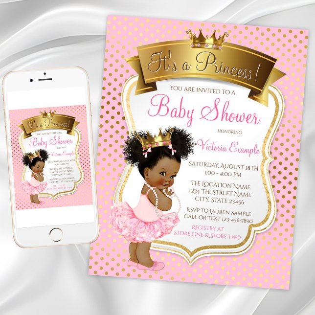 Invitation Cartons d'invitation pour Baby Shower Princesse en (Pink gold princess baby shower invitation. Instant download and printed invitations available.)