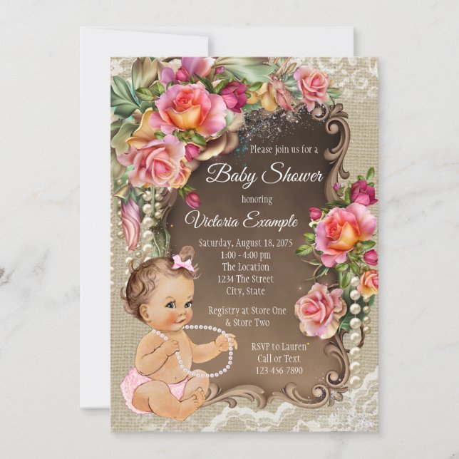 Invitation Cartons d'invitation pour Baby Shower Rustique ave (Devant)