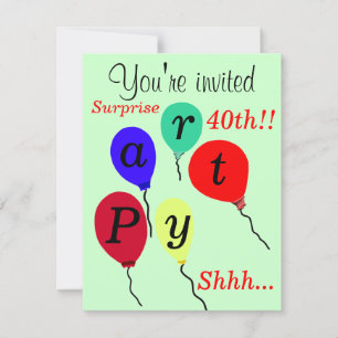 Invitation Cartons d'invitation pour ballons de 40 ans surpri