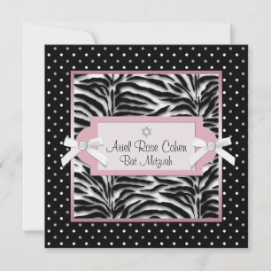 Invitation Cartons d'invitation pour Bat Mitzvah Zèbre Rose à