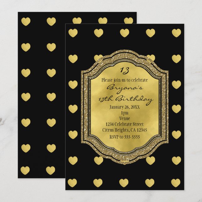 Invitation Cartons d'invitation pour fête d'anniversaire noir (Devant / Derrière)