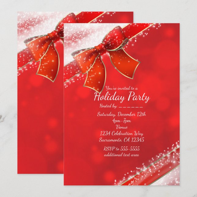 Invitation Cartons d'invitation pour fêtes avec ruban rouge e (Devant / Derrière)