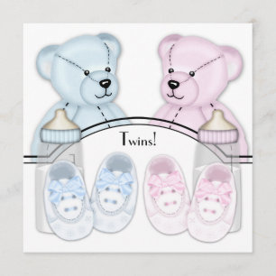 Invitation Cartons d'invitation pour jumeaux bébé fille garço
