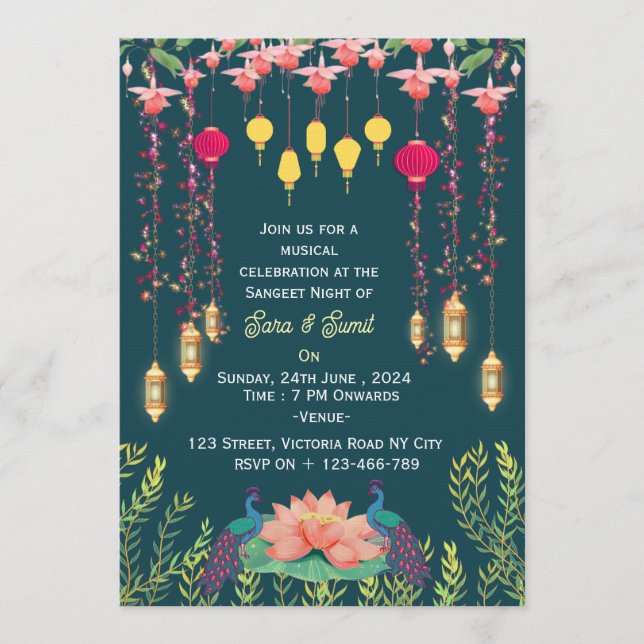 Invitation Cartons d'invitation pour la soirée Sangeet de mar (Devant)