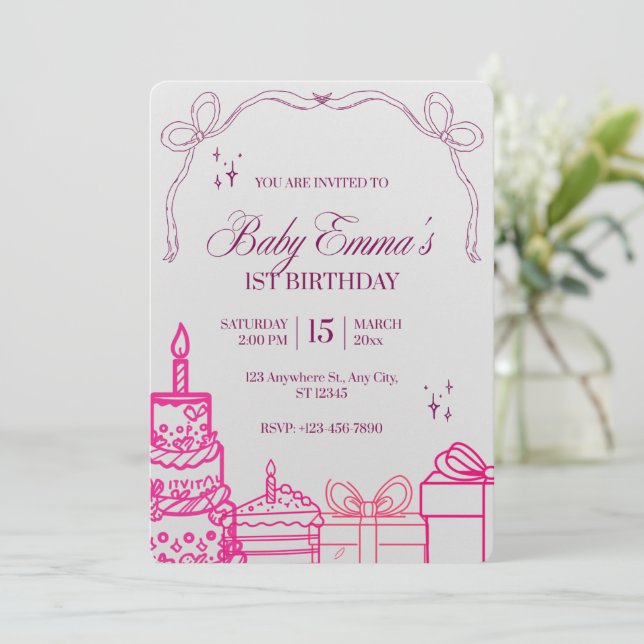 Invitation Cartons d'invitation pour le 1er anniversaire (Debout devant)