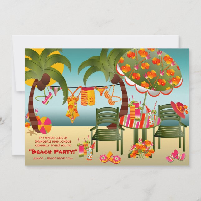 Invitation Cartons d'invitation pour le bal de promo de plage (Devant)