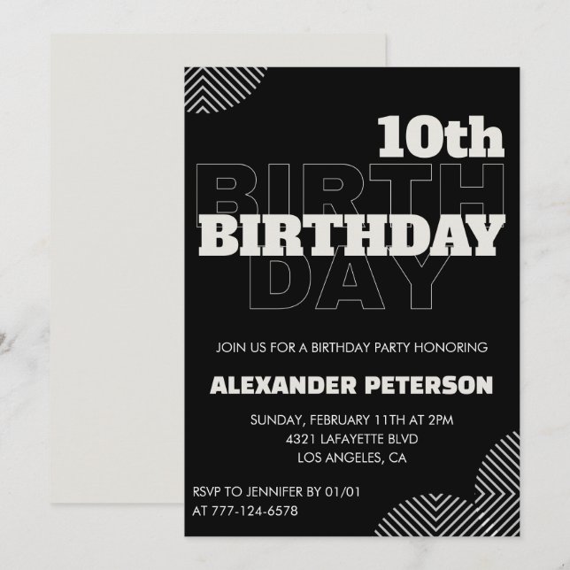 Invitation Cartons d'invitation pour les 10 ans d'un garçon p (Devant / Derrière)