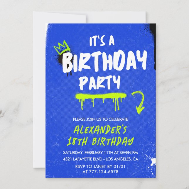 Invitation Cartons d'invitation pour les 18 ans Hommes Graffi (Devant)