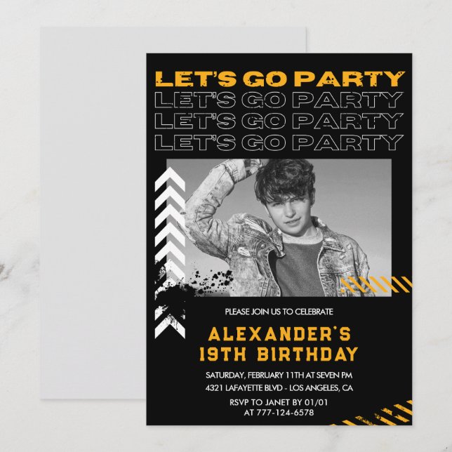 Invitation Cartons d'invitation pour les 19 ans Hommes Photo  (Devant / Derrière)