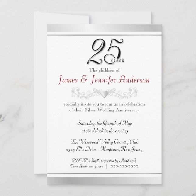 Invitation Cartons d'invitation pour les 25 ans de mariage (Devant)