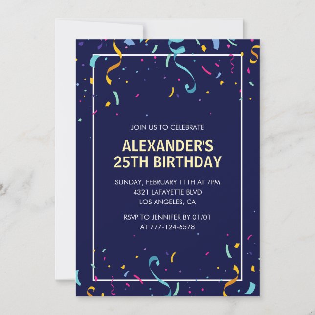 Invitation Cartons d'invitation pour les 25 ans Hommes Confet (Devant)
