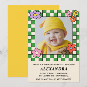 Invitation Cartons d'invitation pour les 2 ans Fleurs Rétro G
