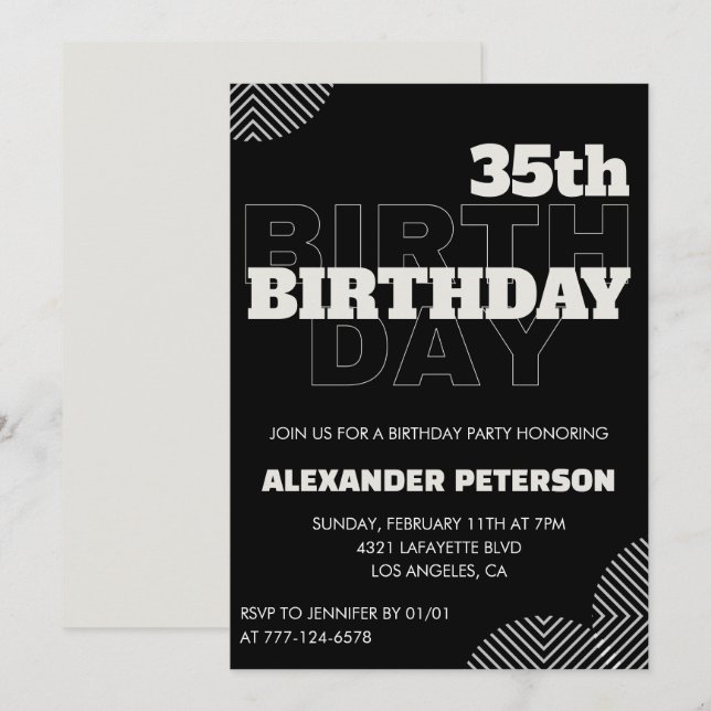 Invitation Cartons d'invitation pour les 35 ans Hommes Soirée (Devant / Derrière)