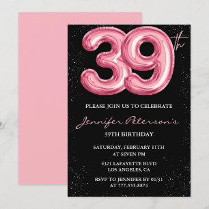 Invitation Cartons d'invitation pour les 39 ans Black Pink Ba
