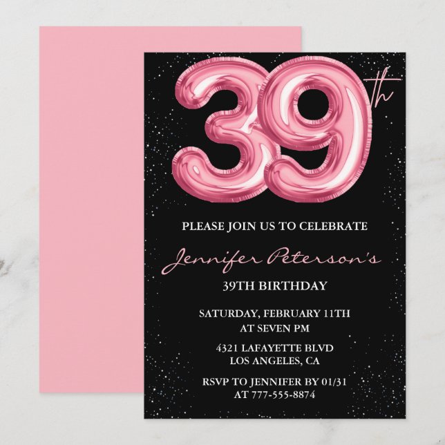 Invitation Cartons d'invitation pour les 39 ans de Black Pink (Devant / Derrière)