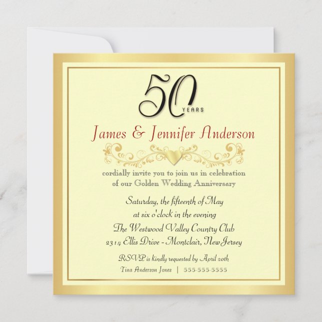 Invitation Cartons d'invitation pour les 50 ans de mariage (Devant)