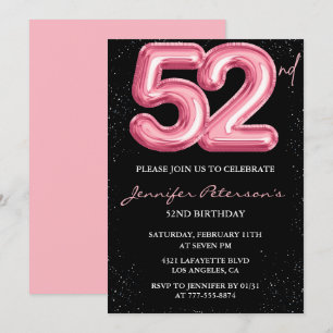 Invitation Cartons d'invitation pour les 52 ans Black Pink Ba