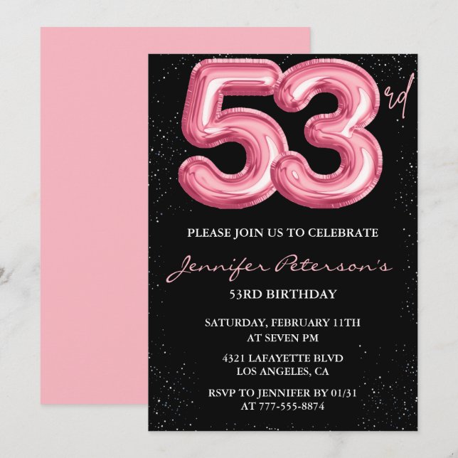 Invitation Cartons d'invitation pour les 53 ans Black Pink Ba (Devant / Derrière)