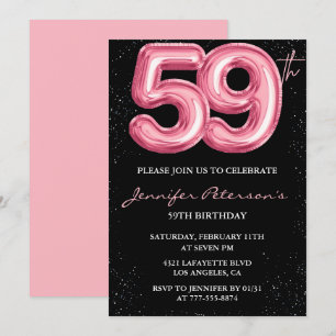 Invitation Cartons d'invitation pour les 59 ans Black Pink Ba