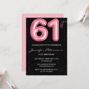Invitation Cartons d'invitation pour les 61 ans Black Pink Ba