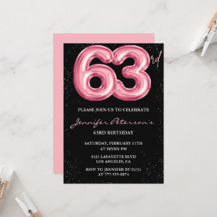 Invitation Cartons d'invitation pour les 63 ans Black Pink Ba