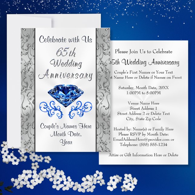Invitation Cartons d'invitation pour les 65 ans de mariage de (65th Wedding Anniversary Invitations. Sapphire Wedding Anniversary. What is the symbol for 65th wedd)