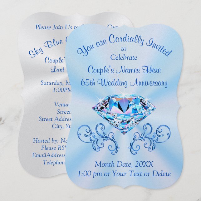 Invitation Cartons d'invitation pour les 65 ans de mariage ép (Devant / Derrière)