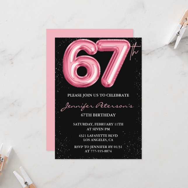 Invitation Cartons d'invitation pour les 67 ans de Black Pink (Devant/Arrière en situation)