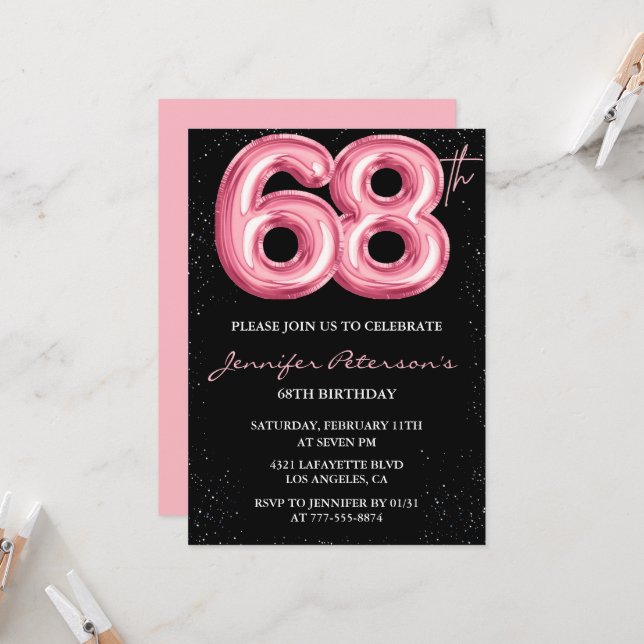 Invitation Cartons d'invitation pour les 68 ans de Black Pink (Devant/Arrière en situation)