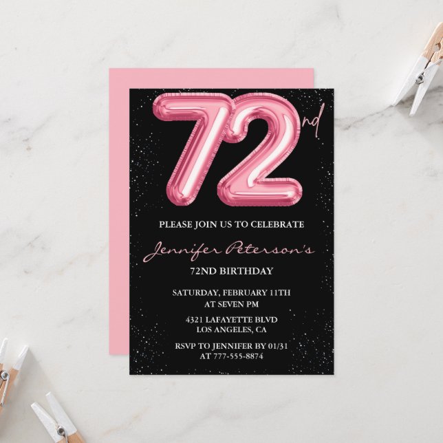 Invitation Cartons d'invitation pour les 72 ans de Black Pink (Devant/Arrière en situation)