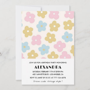 Invitation Cartons d'invitation pour les 74 ans Fleurs Rétro