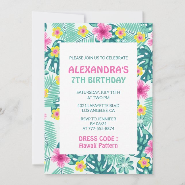 Invitation Cartons d'invitation pour les 7 ans motif tropical (Devant)