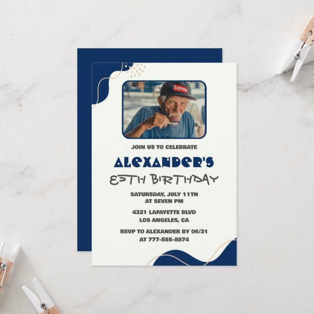 Invitation Cartons d'invitation pour les 85 ans Hommes Navy S (Devant/Arrière en situation)