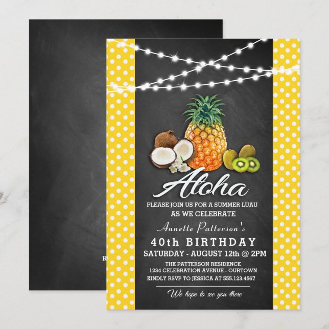 Invitation Cartons d'invitation pour Luau Hawaïen (Devant / Derrière)