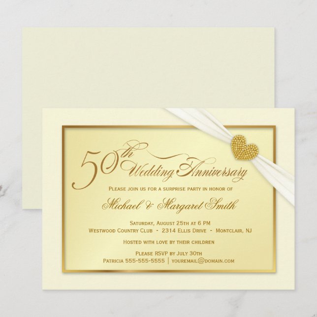 Invitation Cartons d'invitation pour noces d'or de 50 ans de  (Devant / Derrière)