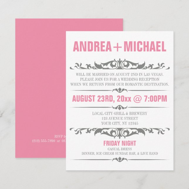Invitation Cartons d'invitation pour réception de mariage ros (Devant / Derrière)