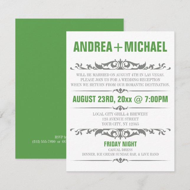 Invitation Cartons d'invitation pour réception de mariage uni (Devant / Derrière)