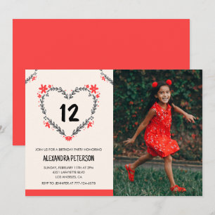 Invitation Cartons d'invitation pour ses 12 ans Floral Heart