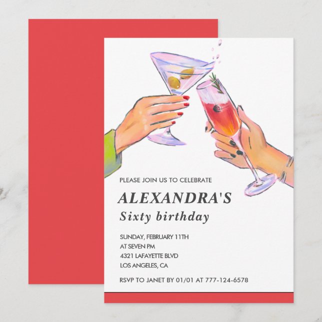 Invitation Cartons d'invitation pour ses 60 ans Fête Cocktail (Devant / Derrière)