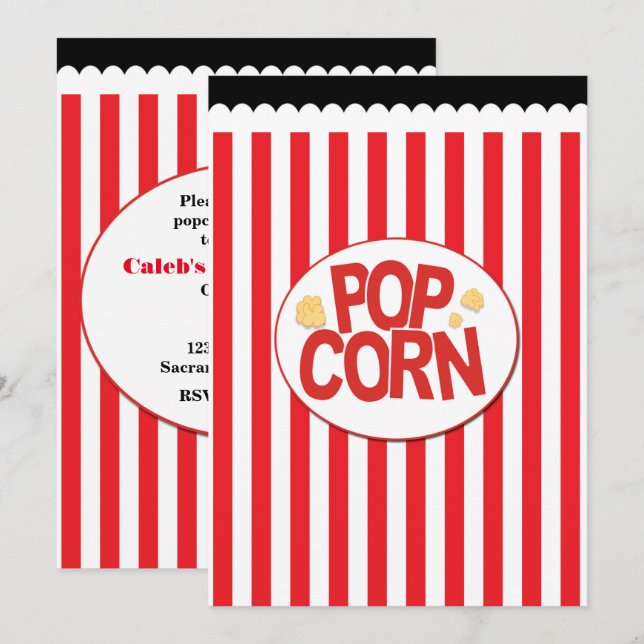 Invitation Cartons d'invitation pour soirée cinéma rayés roug (Devant / Derrière)